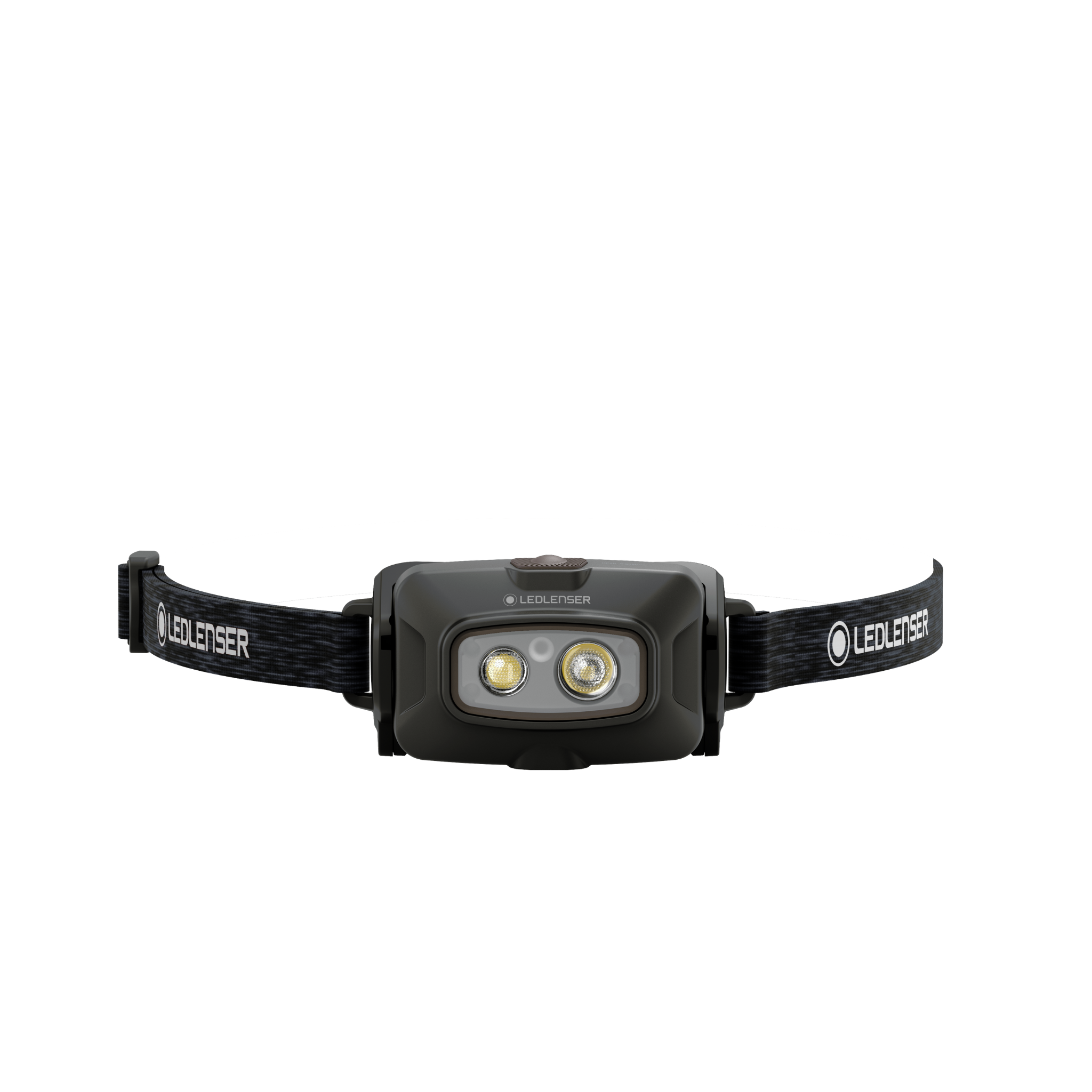 HF4R Signature Headlamp by Ledlenser showing a dark grey head unit with two LED modules and an adjustable branded strap
