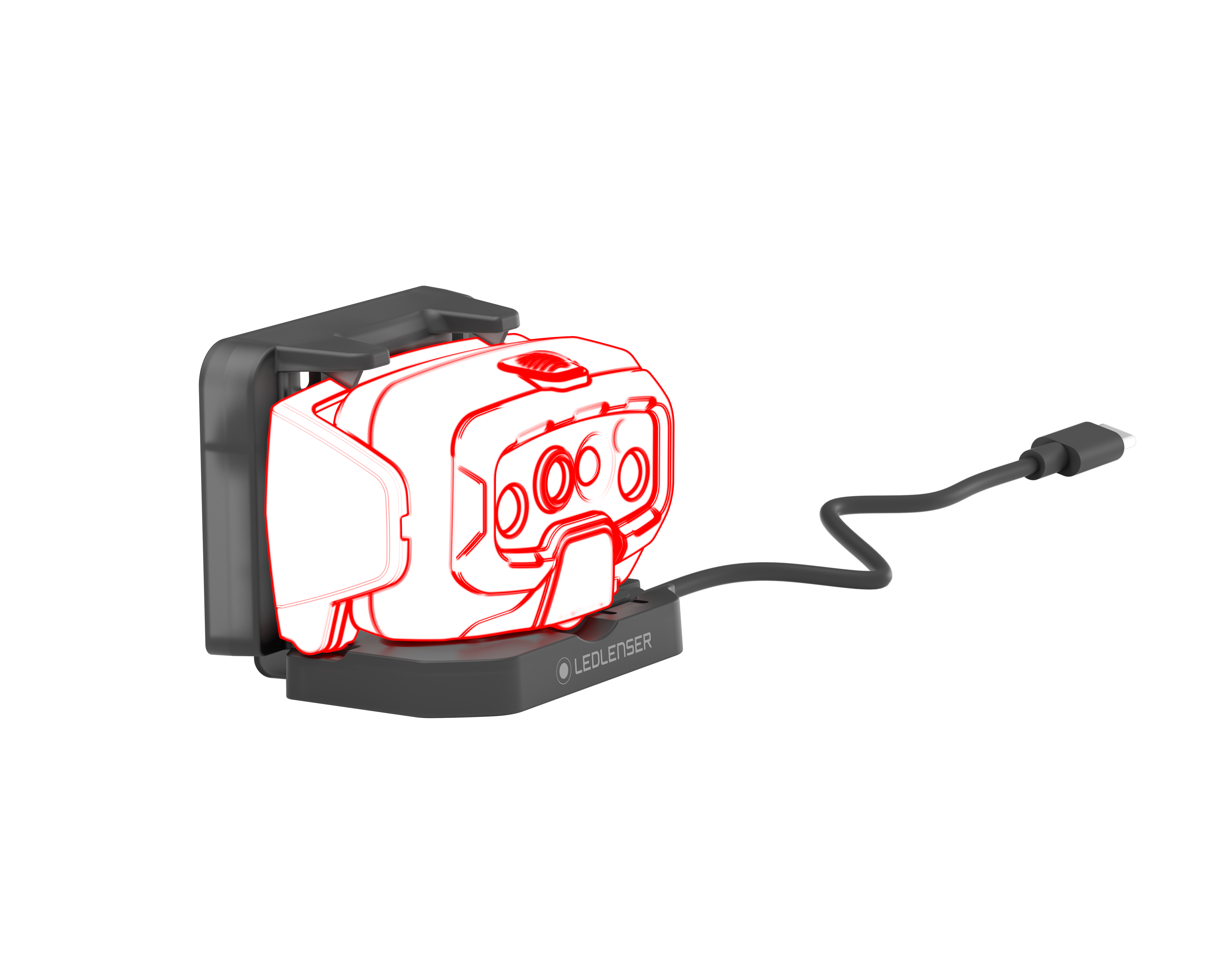 Wall Mount Type E charging dock for HF8R Signature HF8R Work and HF8R Core with attached power cable and base branding by Ledlenser