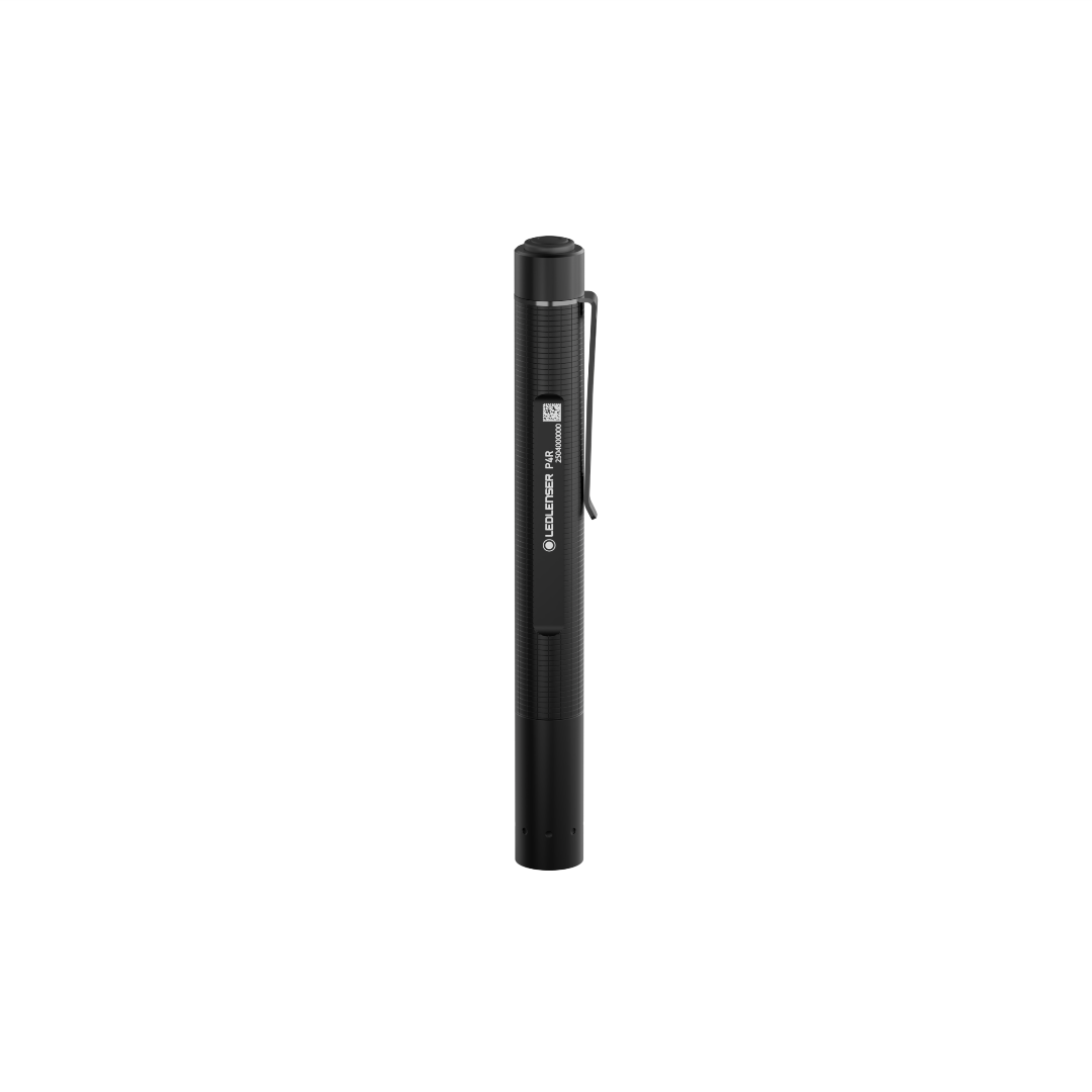 Ledlenser P4R Torch vertical black cylindrical rechargeable torch with pocket clip and matte finish