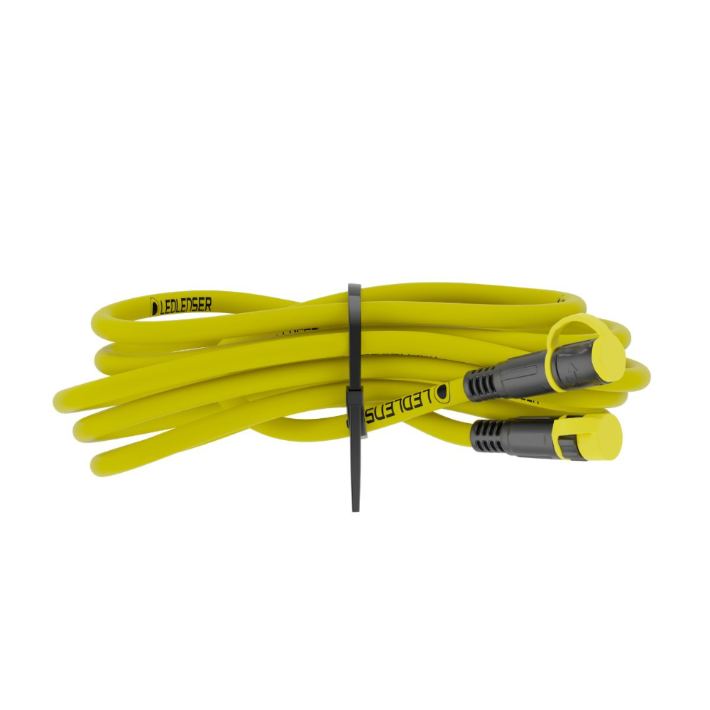 Ledlenser 5m Extension Cable For AF4R Work AF8R Work AF12R Work AF12C Work AT10C Work yellow extension cable coiled with dual connectors and cable tie