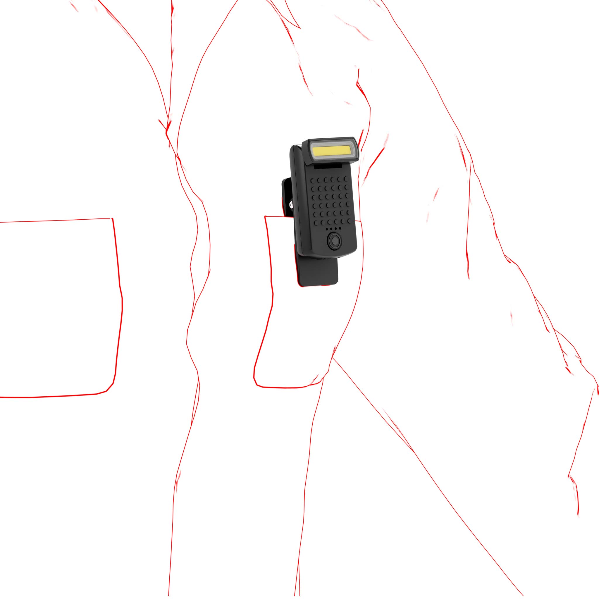 W1R Work Clip Light clipped to a wrist compact black Ledlenser with a yellow LED panel