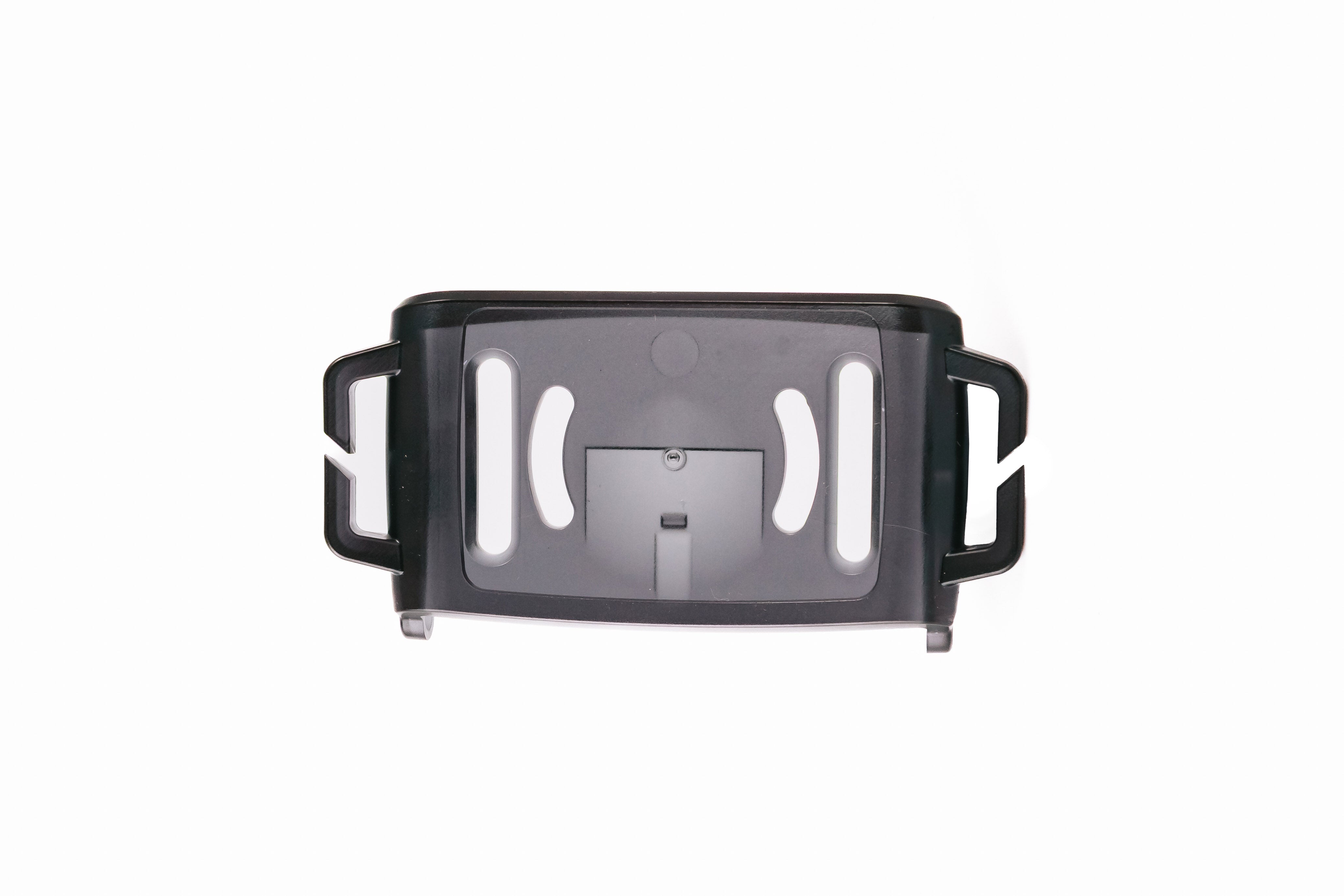Ledlenser Spare Part Base Plate HF6R Black Poly Bag shown from front with black base plate and side mounting clips