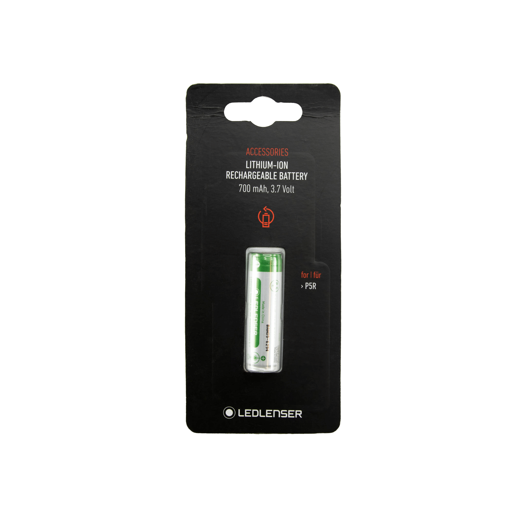 Ledlenser ICR14500 Li ion Rechargeable Battery Suits P5R (P5R 2) in packaging green and white cell visible inside blister card