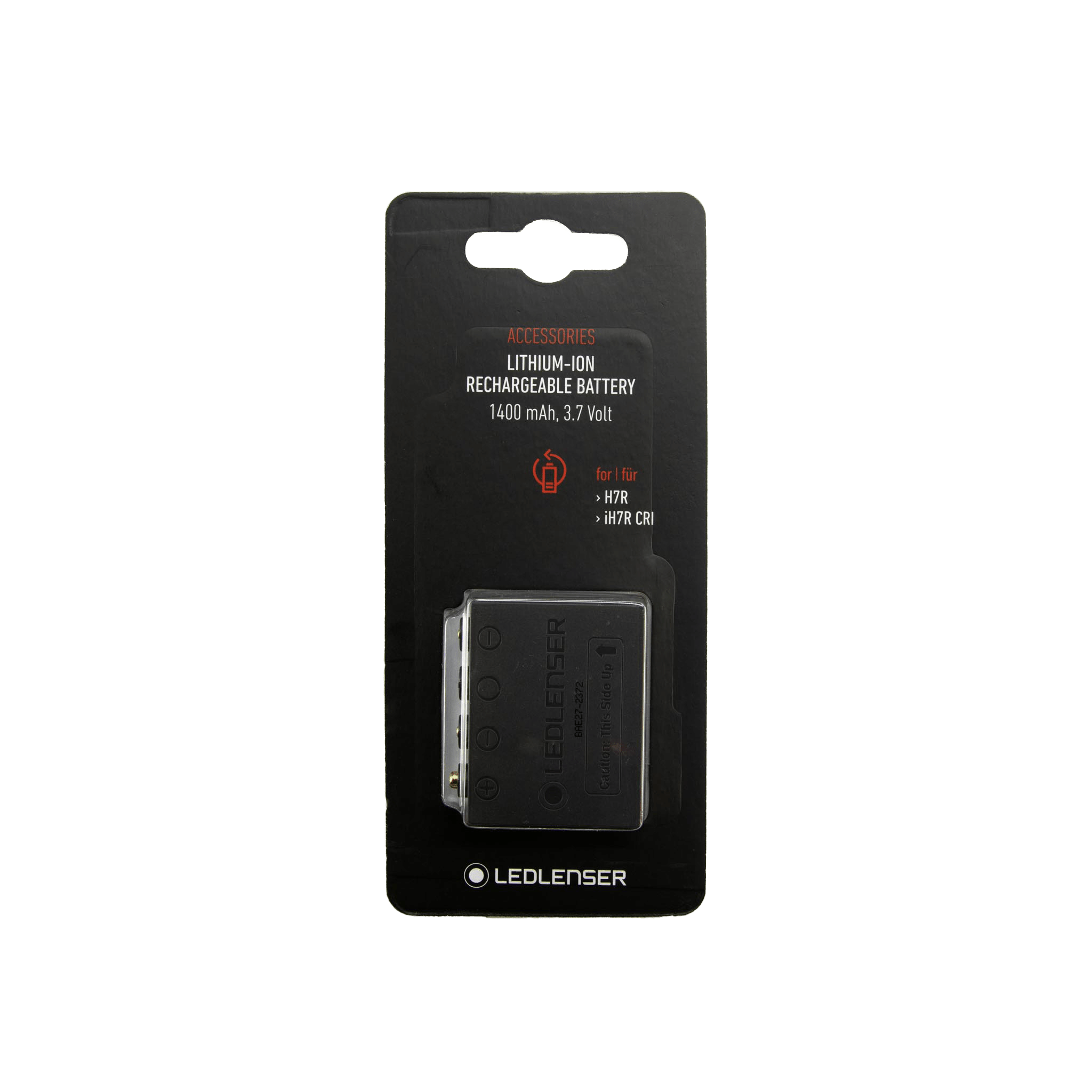 Ledlenser Battery Pack H7R 2 rechargeable battery in packaging showing 1400 mAh 3 7 Volt and compatibility text