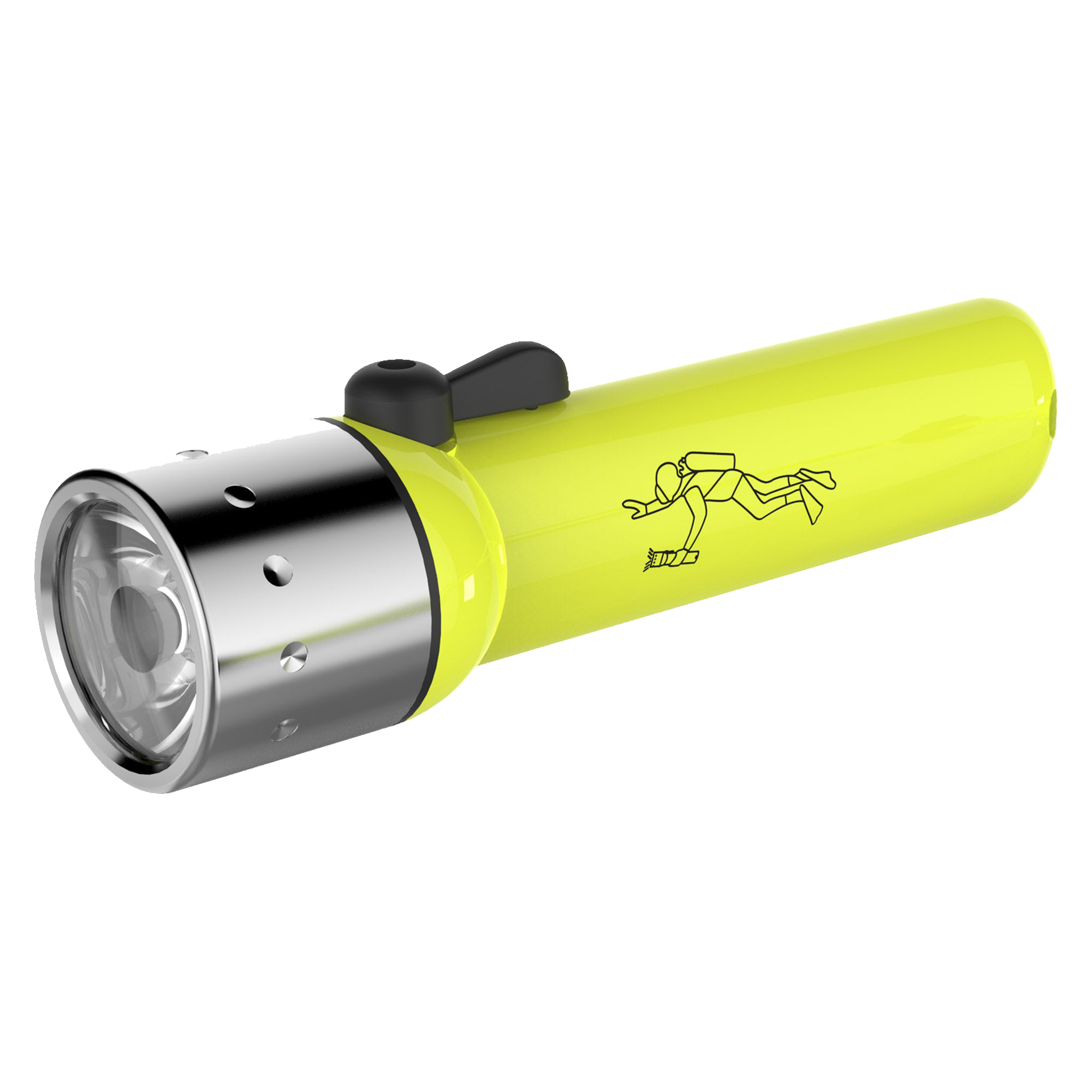 D14 2 Battery Operated Torch yellow handheld flashlight with metal head and side switch