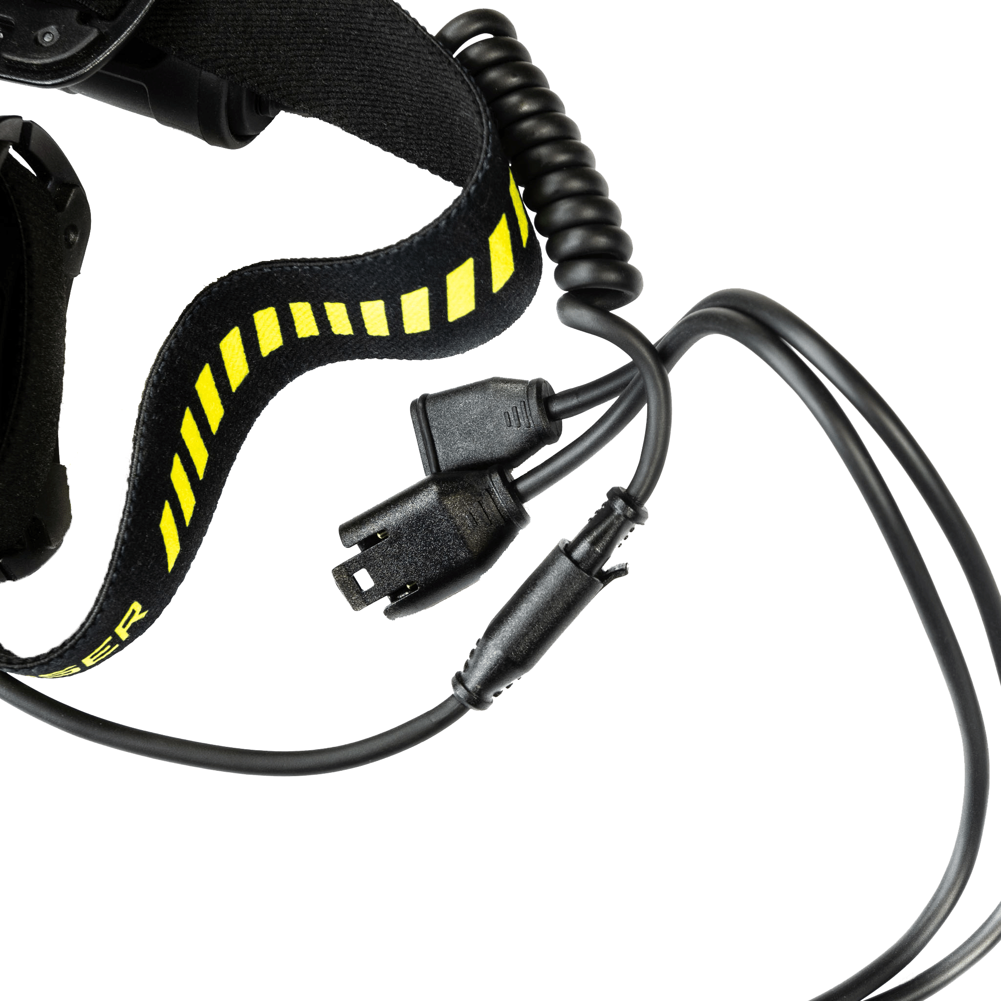 Ledlenser Extension Cable Type C for H Series headlamps black coiled cable with connectors shown