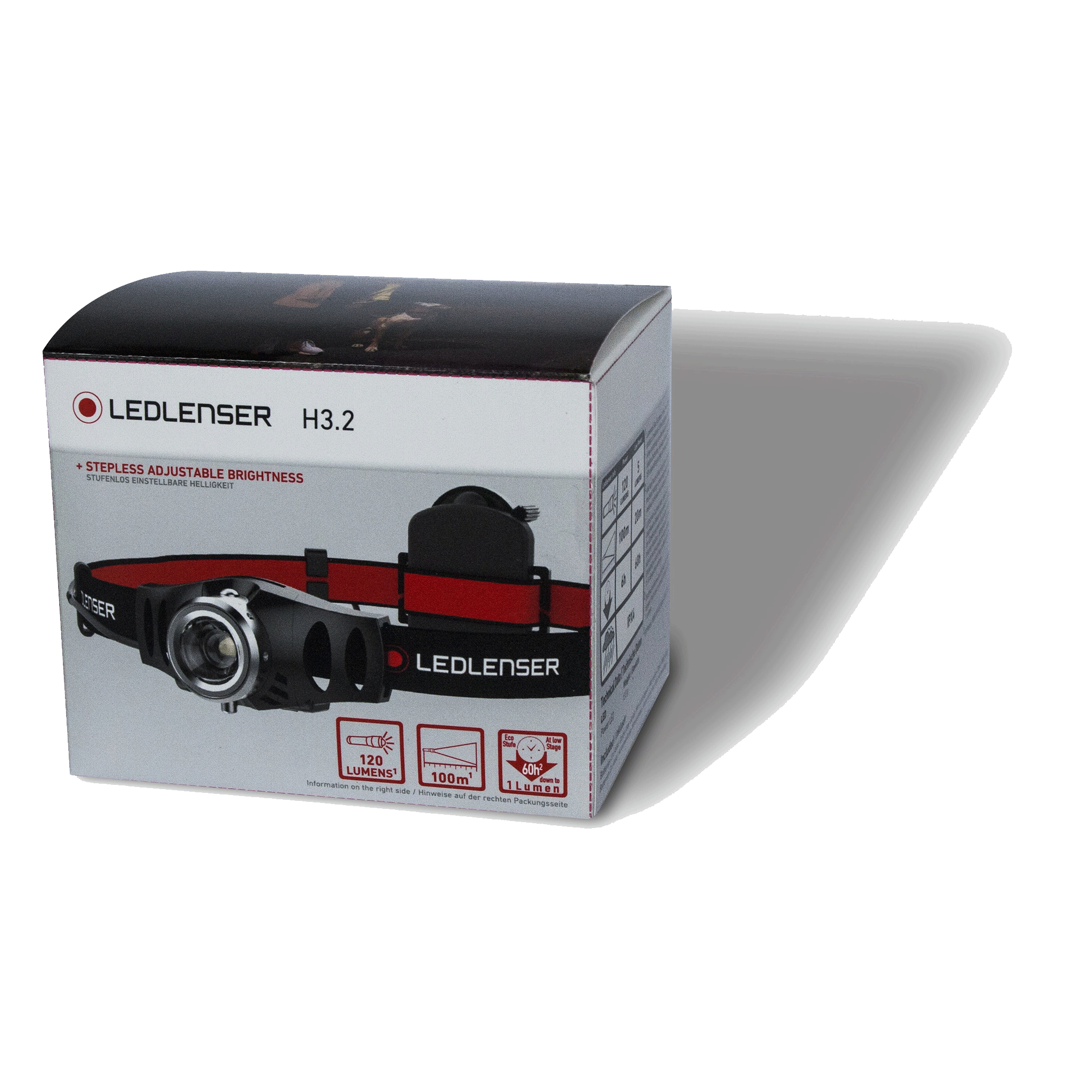 Ledlenser H3 2 Battery Operated Headlamp packaging box showing a headlamp on the front of the box