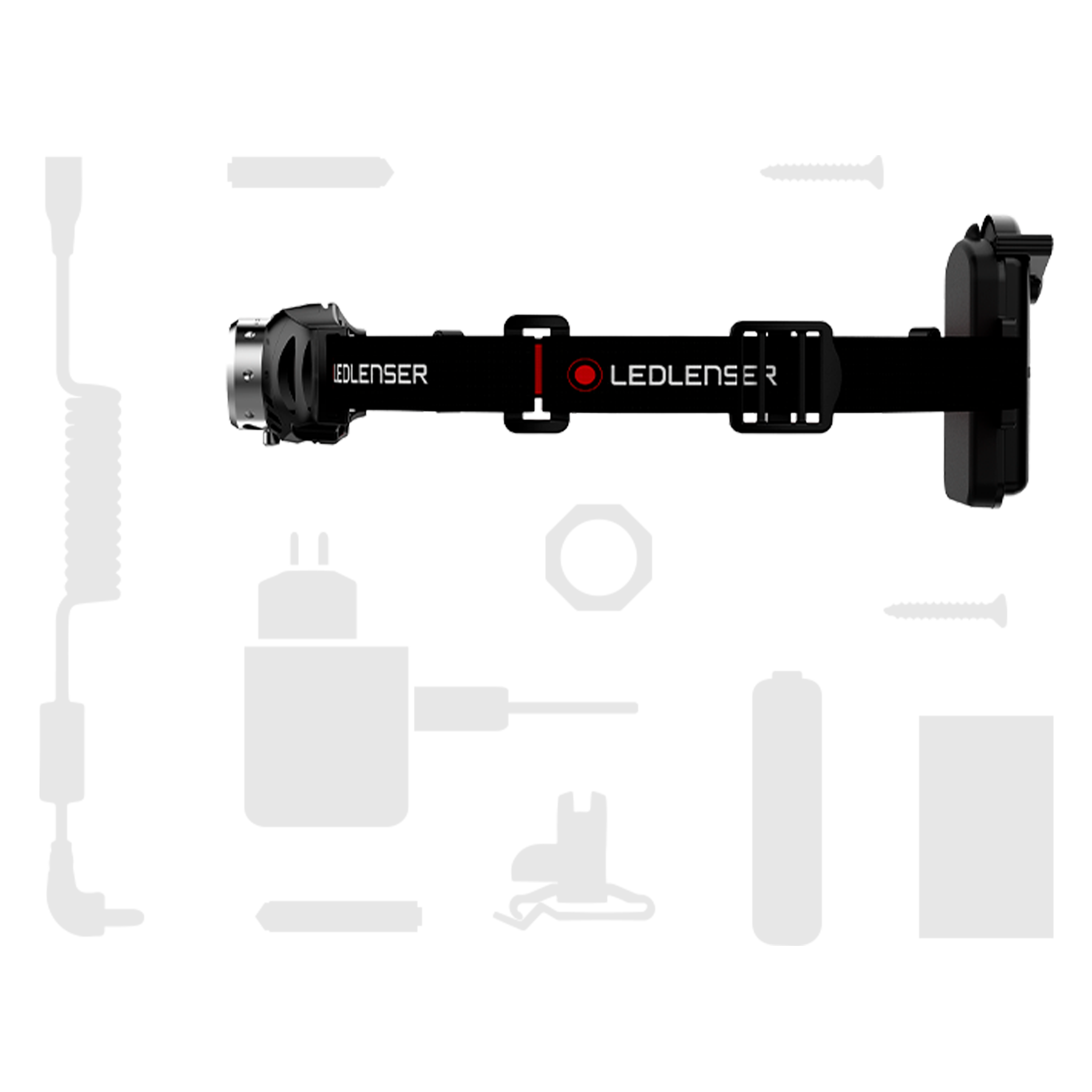 H3 2 Battery Operated Headlamp shown on a black headband with side strap and Ledlenser branding