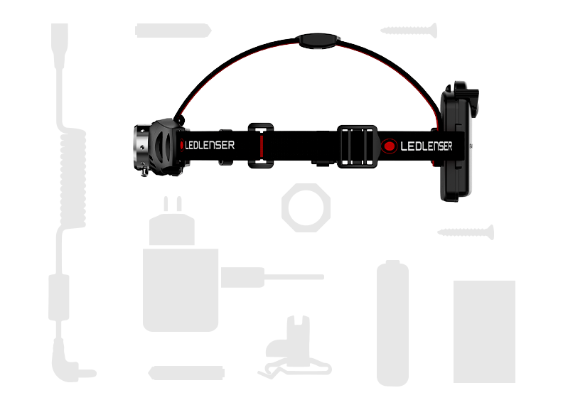 Ledlenser H6 Battery Operated Headlamp mounted on an adjustable head strap with a rear battery pack and attached cable
