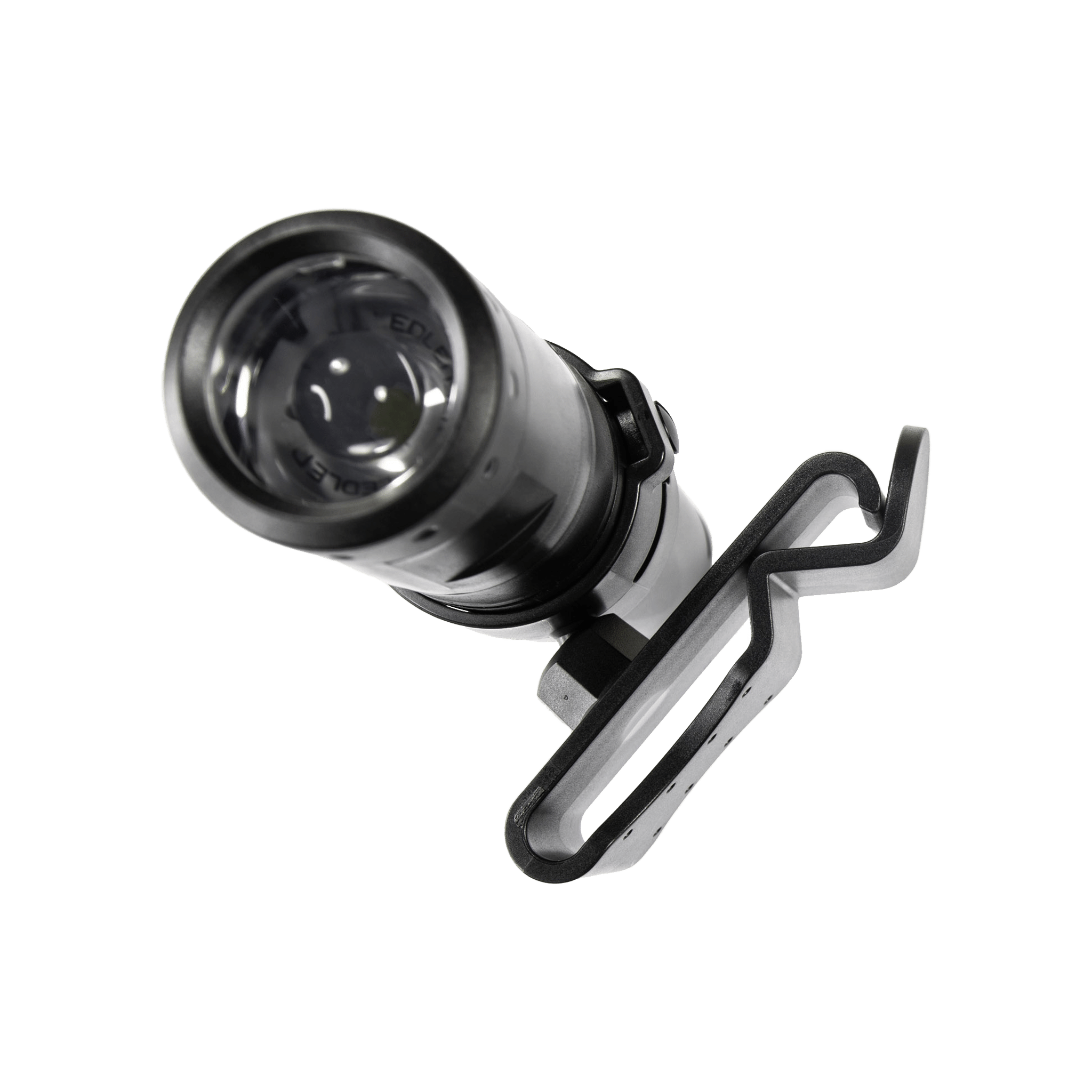 Ledlenser Intelligent Clip belt clip accessory with mounting arm and adjustable clasp shown in close up perspective