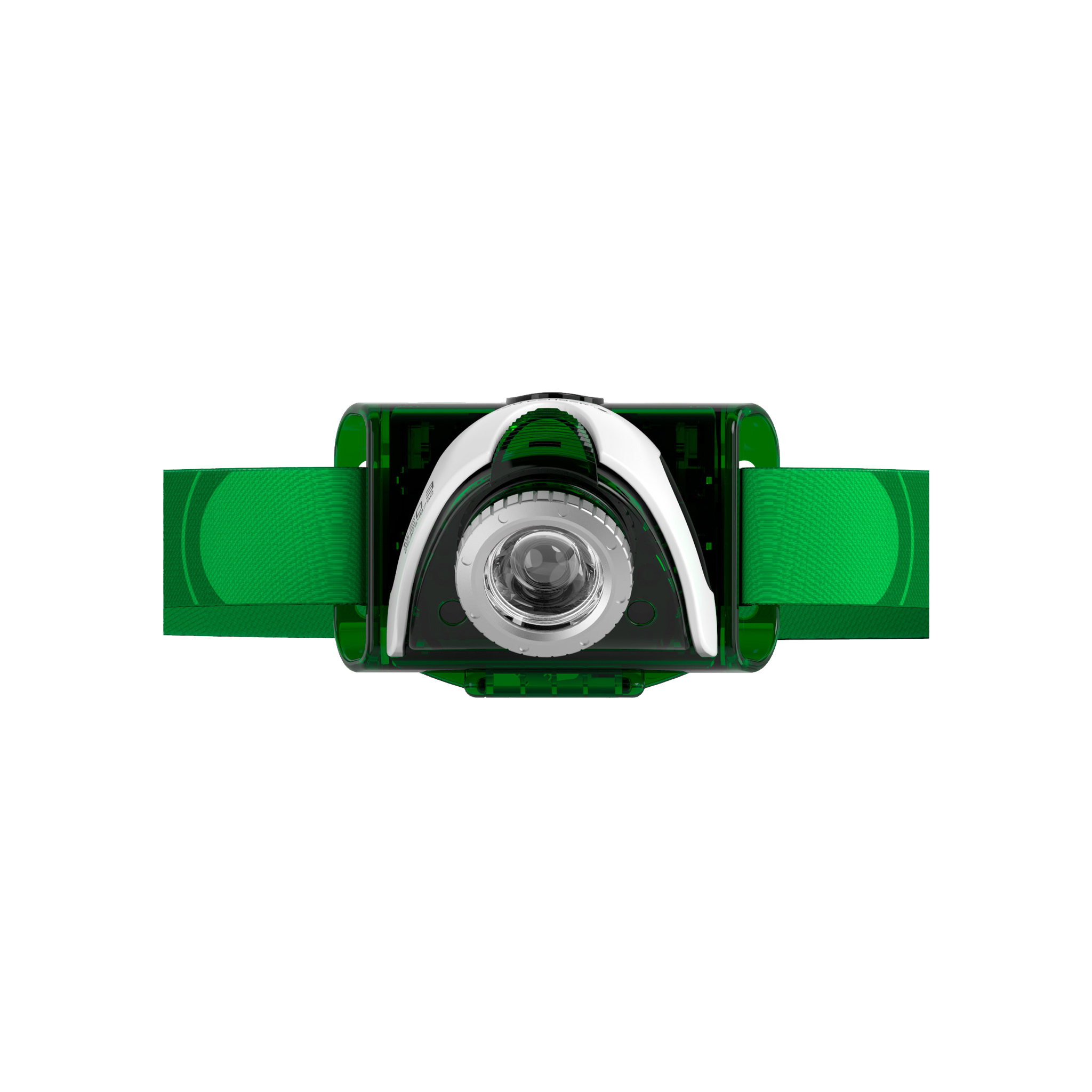 Ledlenser SEO3 Headlamp front view showing green adjustable strap and compact battery operated headlamp