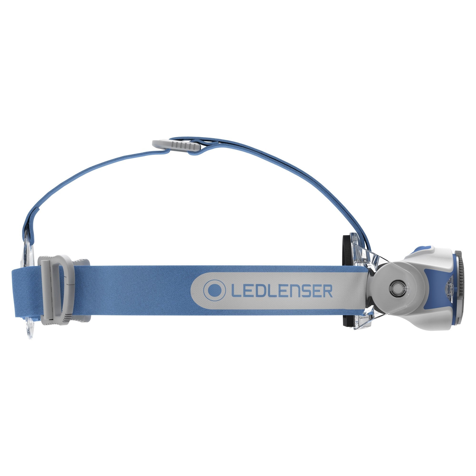 Ledlenser MH11 Blue Outdoor Headlamp with blue adjustable strap and front light housing