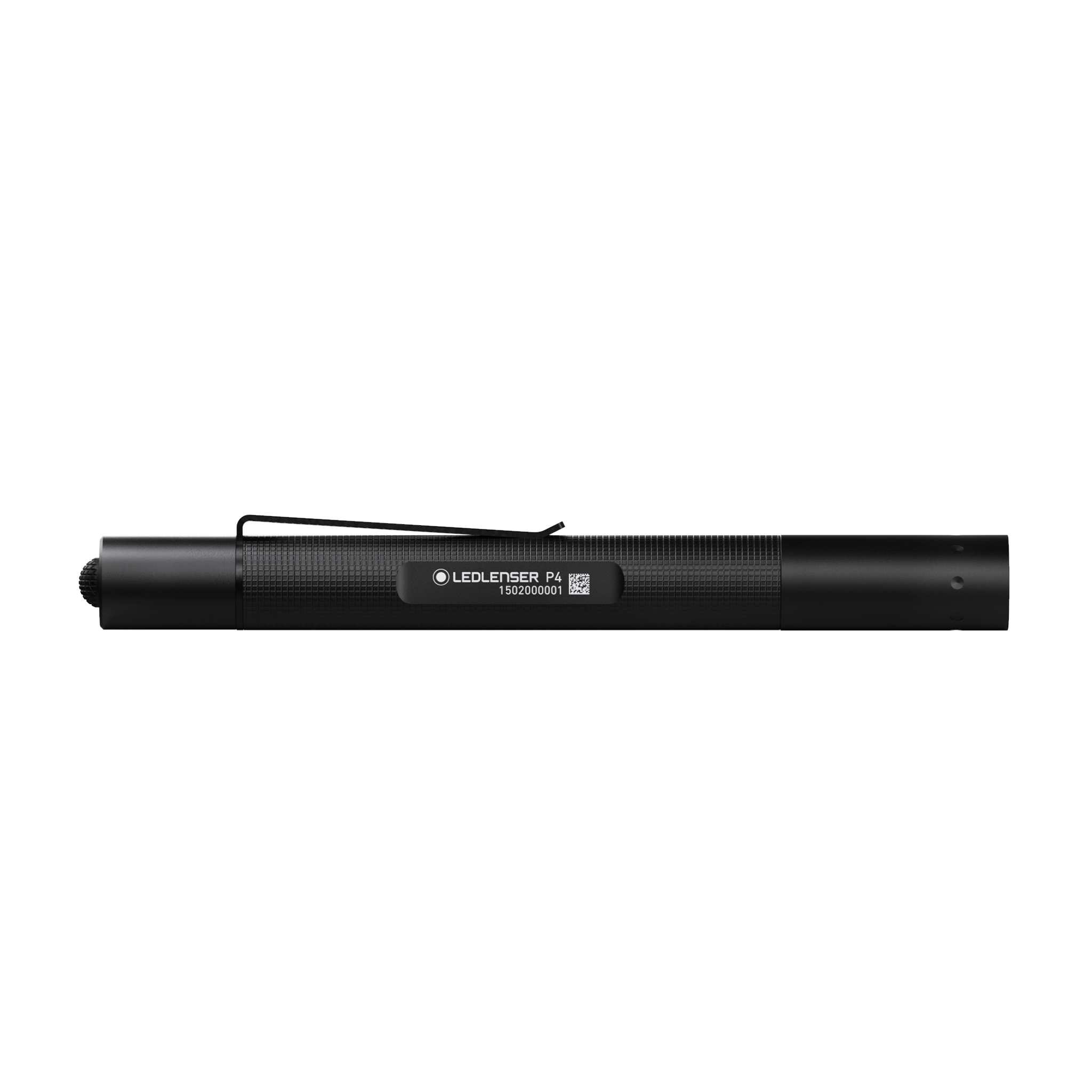 Ledlenser P4 Torch black compact pen torch with pocket clip shown horizontally