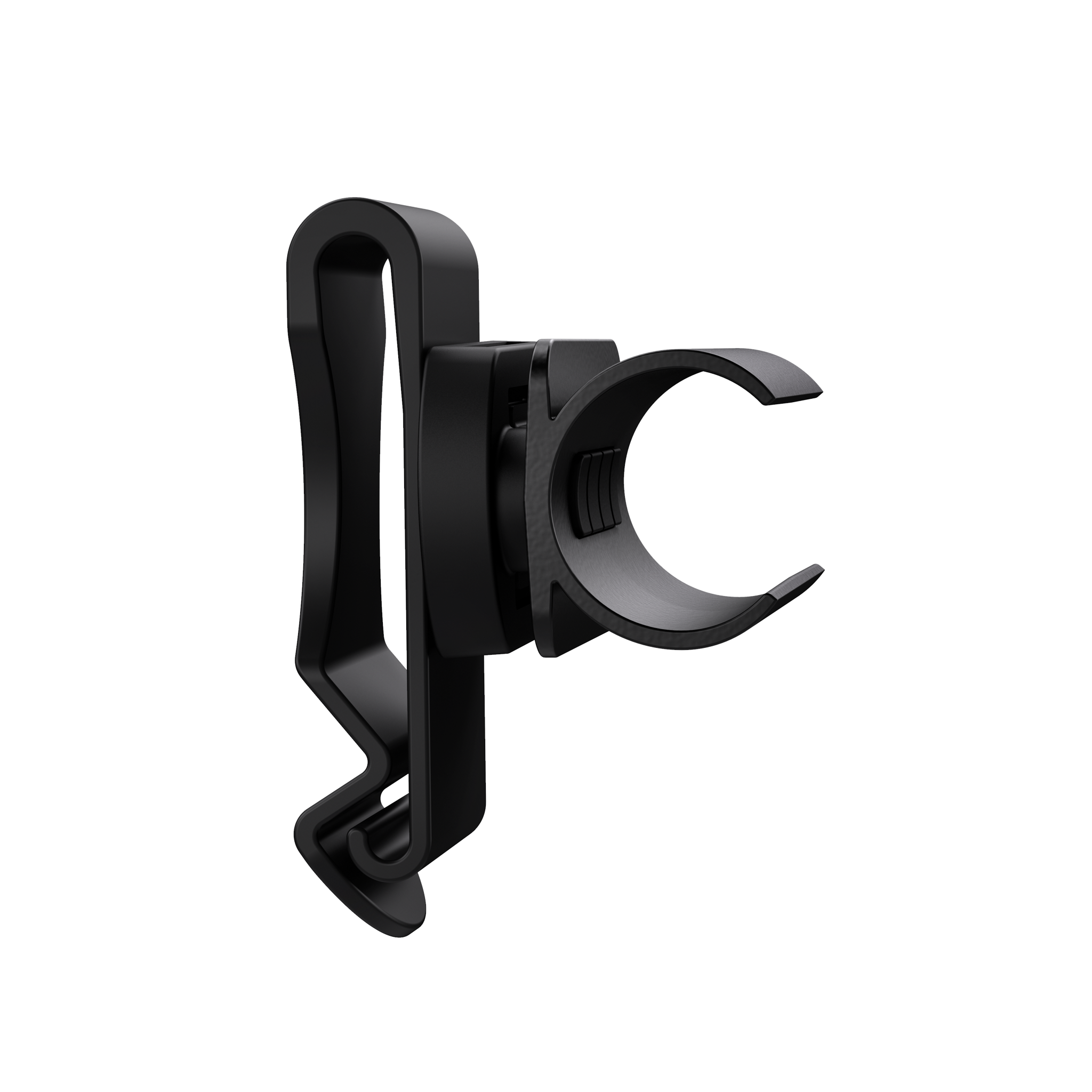 P6R Work Torch accessory clip in black shown mounted with circular ring and locking latch