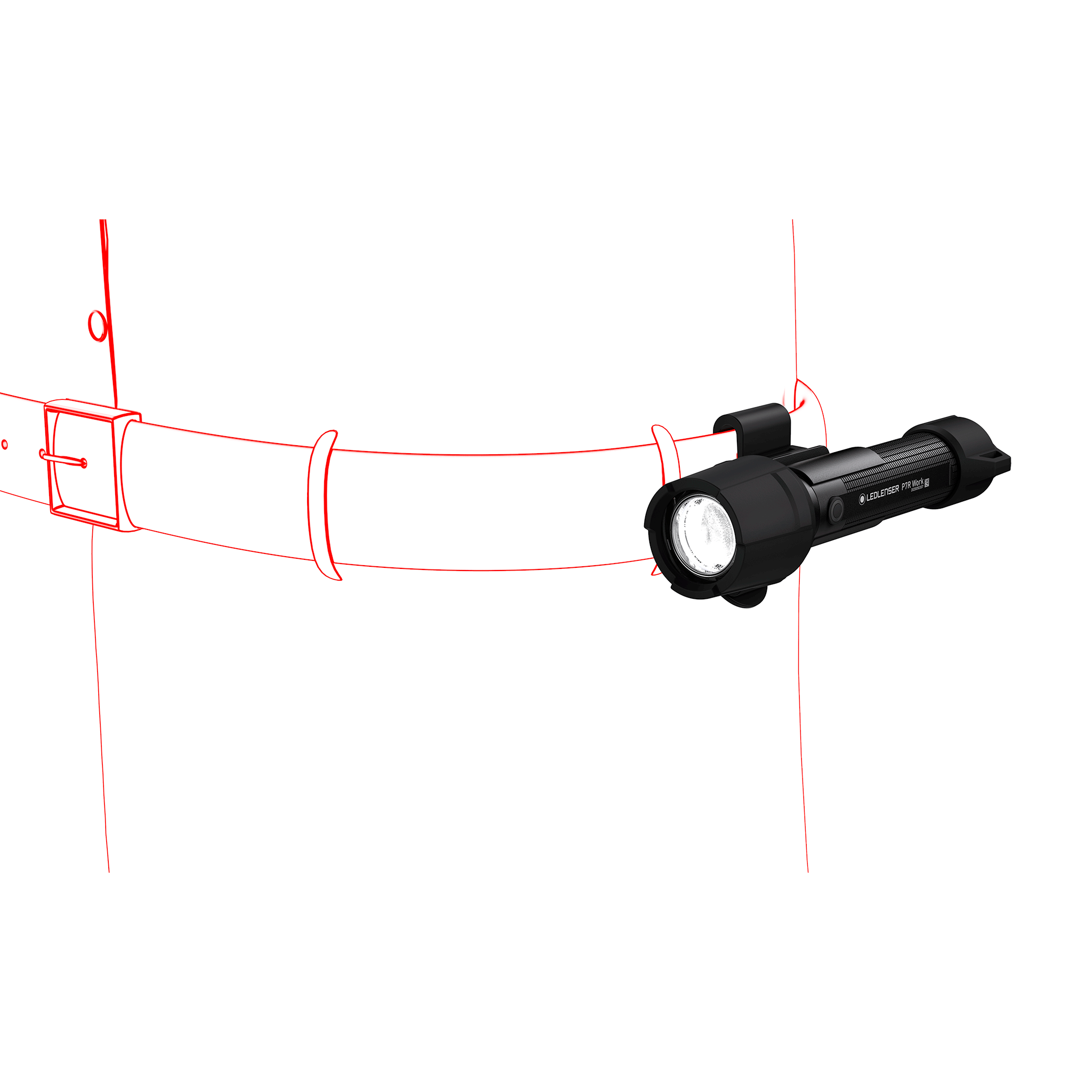 Ledlenser P7R Work Torch mounted on a headband strap with buckle showing its circular LED lens