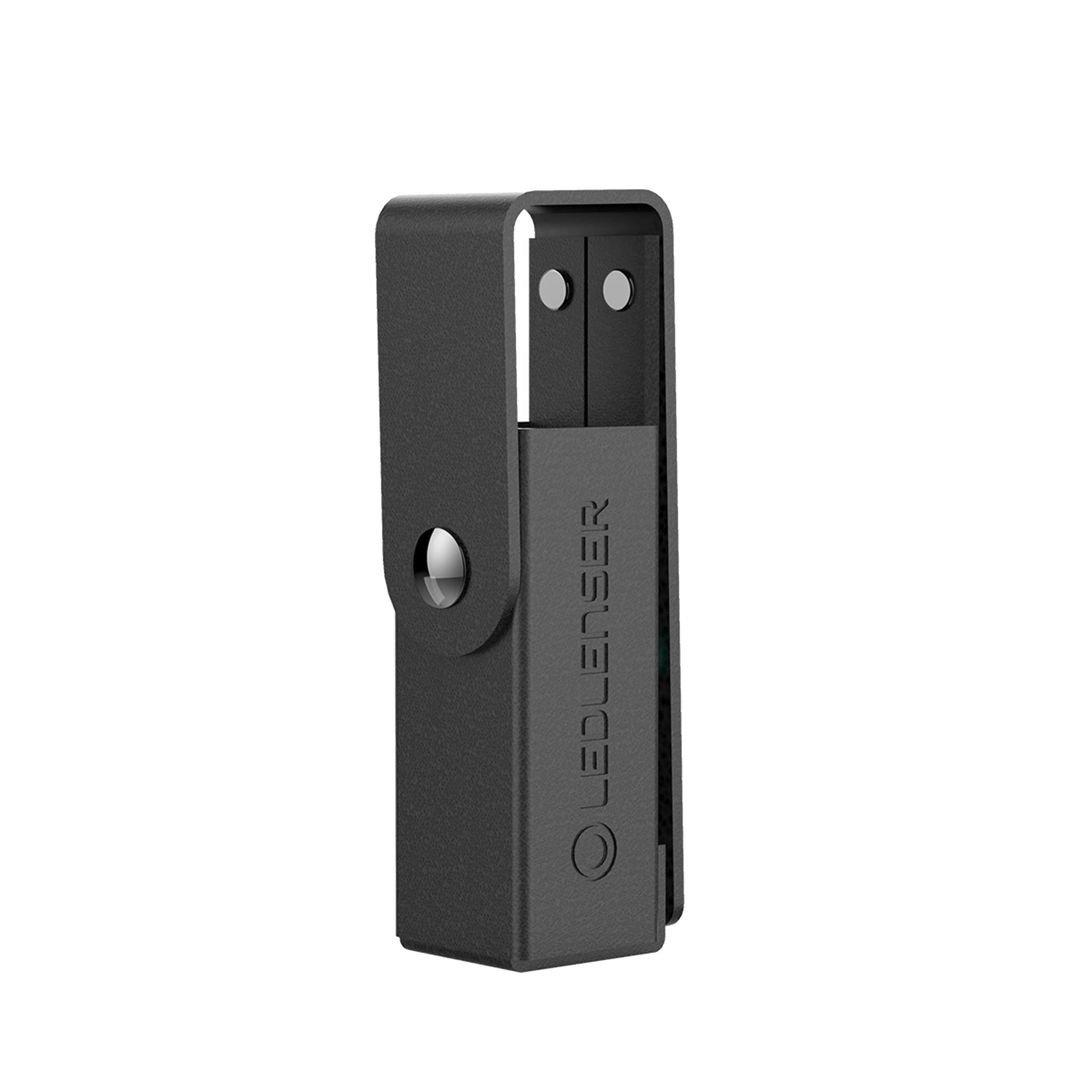 Leather Pouch Three Types Suit MT Series Torches by Ledlenser black leather holster with snap strap and embossed logo
