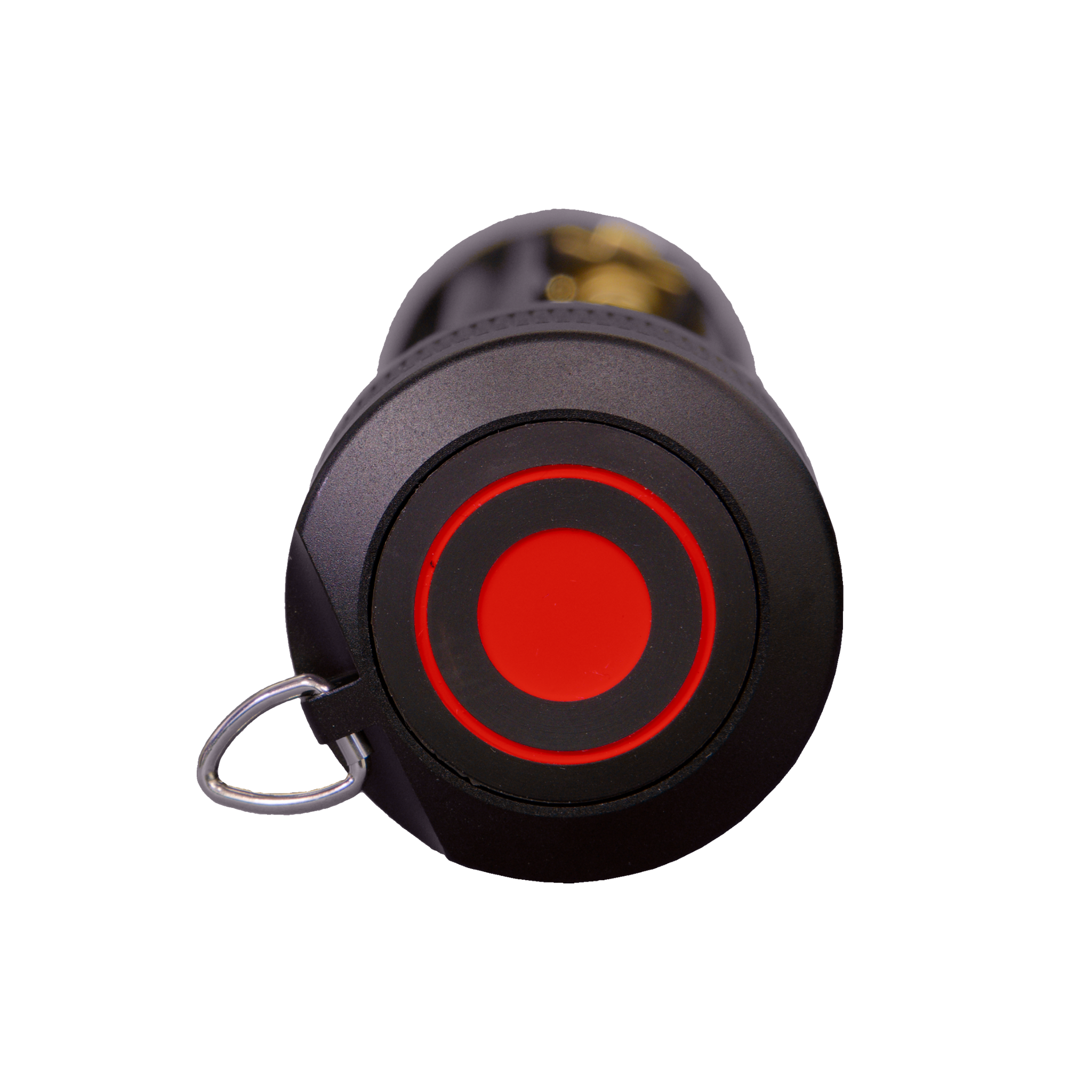 Ledlenser Battery Case Switch P14 end view showing red circular button and metal ring attachment