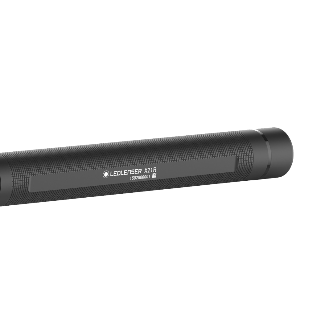 Ledlenser Replacement X21R 2 Tube Set with Batteries black cylindrical tube with textured grip and white Ledlenser branding shown at diagonal angle
