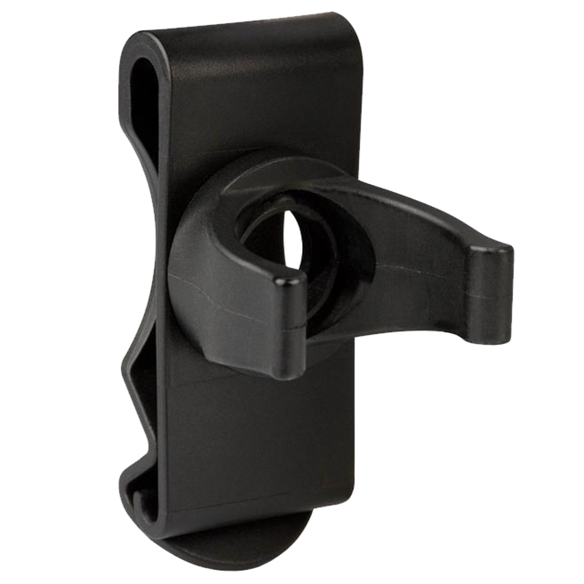 Intelligent Clip Practical Belt Clip for Ledlenser torches side view of a black plastic belt mount clip