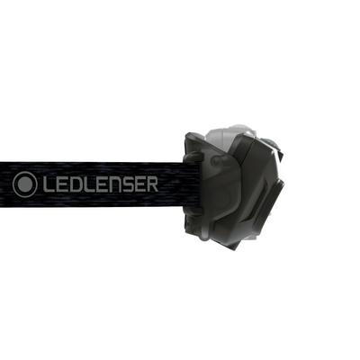 HF4R Core Headlamp mounted on a black Ledlenser strap side profile showing the headlamp and mounting clip