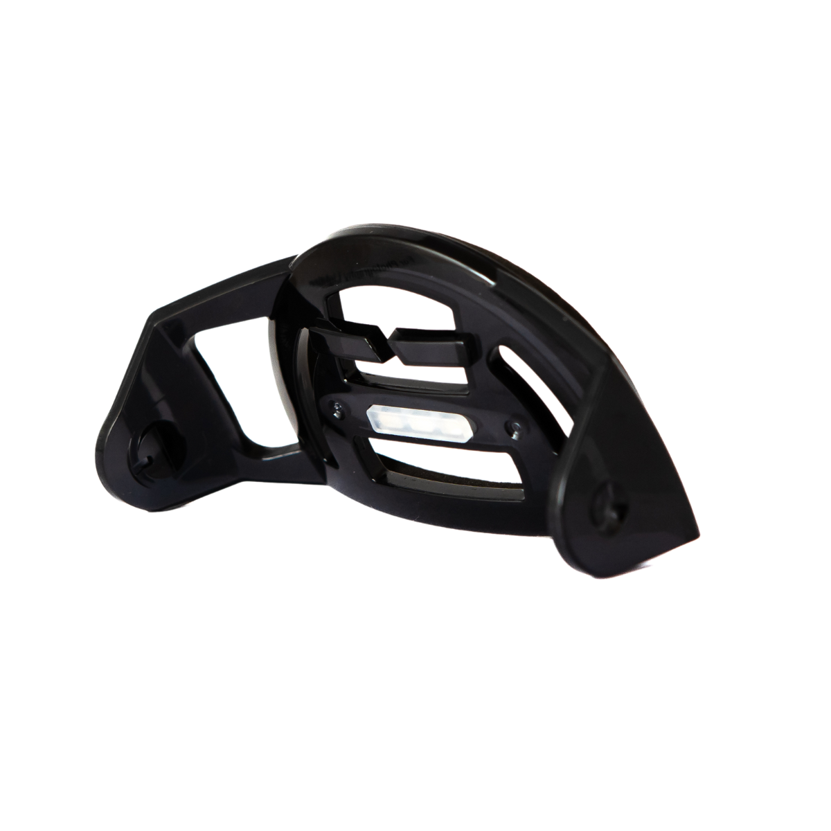 Base Plate For MH11 iH11R black mounting accessory shown from a side angle with bracket and attachment points for Ledlenser headlamps