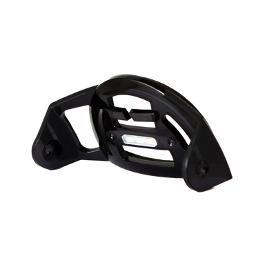 Base Plate For MH11 iH11R black mounting accessory shown from a side angle with bracket and attachment points for Ledlenser headlamps