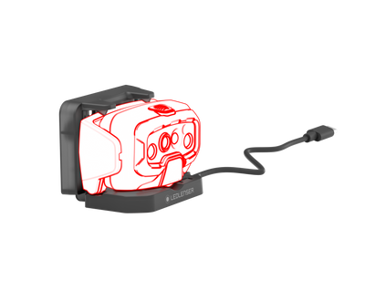 Wall Mount Type E charging dock for HF8R Signature HF8R Work and HF8R Core with attached power cable and base branding by Ledlenser
