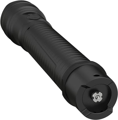 Ledlenser TFX Arcturus 5000 Torch in black with textured grip and rugged tail cap angled view showing rear switch housing