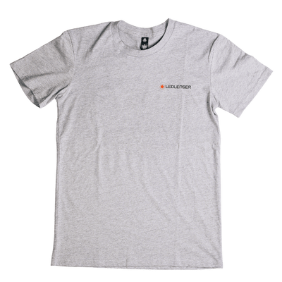 Mulga x Ledlenser Unisex Tee Aussie Camp grey t shirt with a small Ledlenser logo on the chest