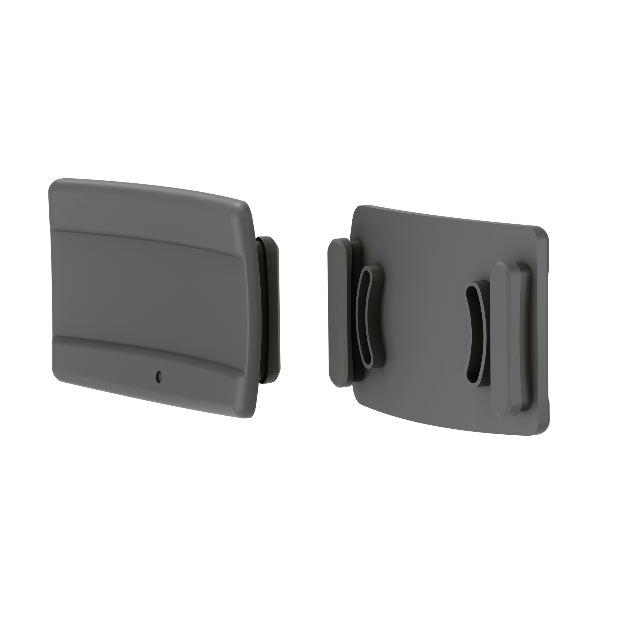 HF8R Work Headlamp mounting cradle and backplate in gray side and rear views with clip attachments