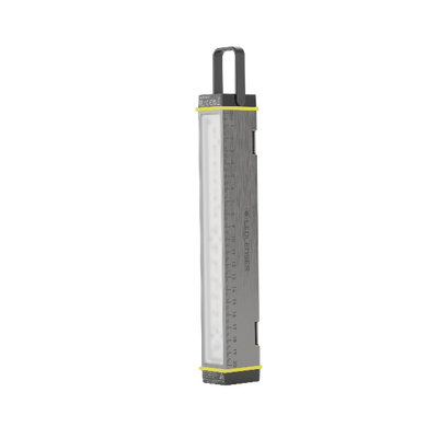 AF2R Work Area Light vertical rechargeable work light with a long LED strip on a grey aluminium body and yellow trim with a hanging handle