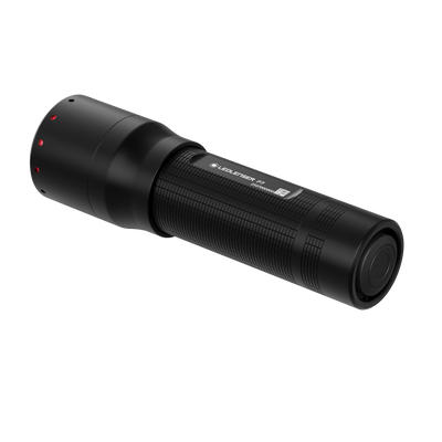 Ledlenser P7 Torch in black angled side view showing knurled grip and end cap