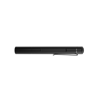 Ledlenser P4 Torch visible in side view compact black handheld flashlight with textured grip and recessed switch