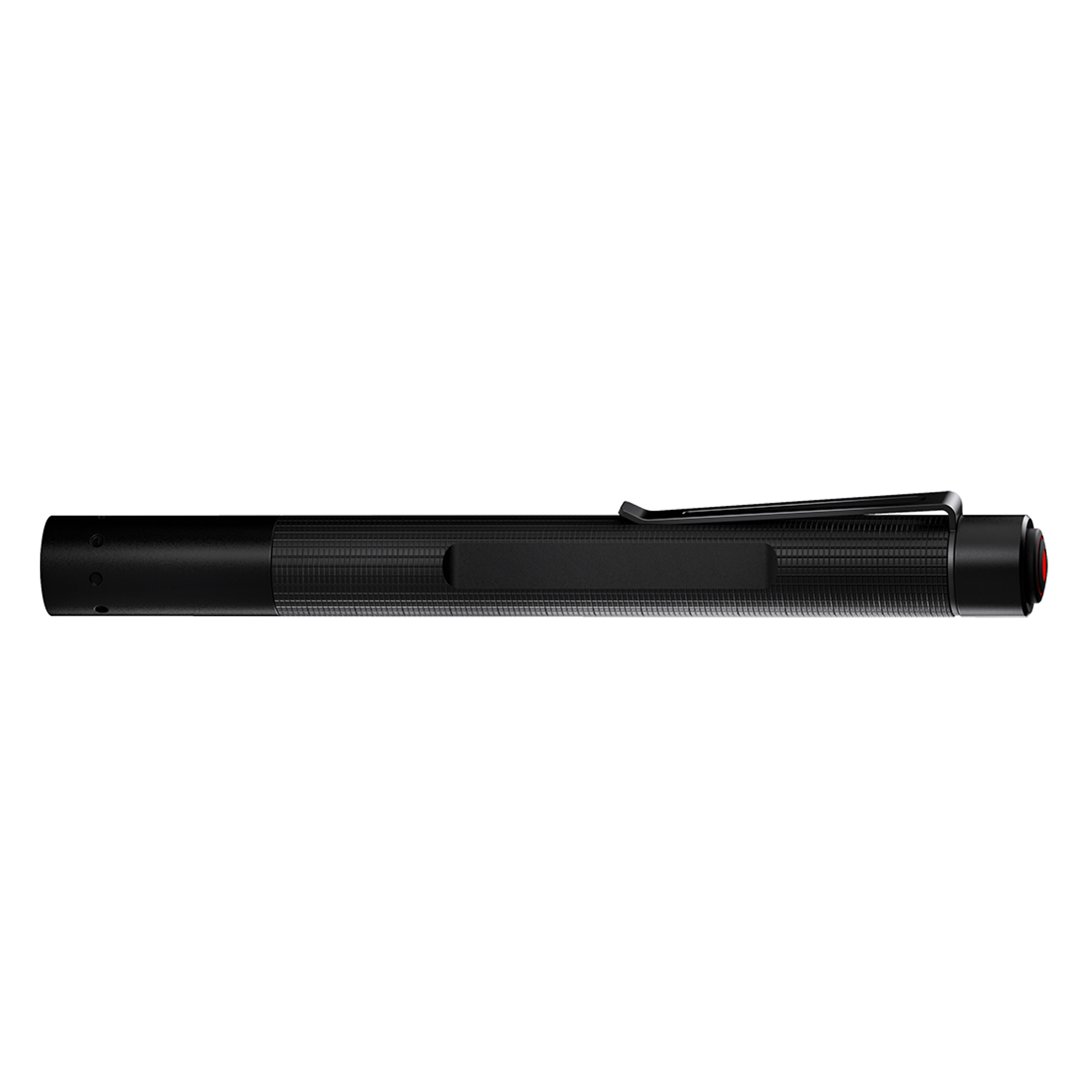 Ledlenser P4R Core Torch shown in profile with black matte finish and side clip rechargeable handheld flashlight