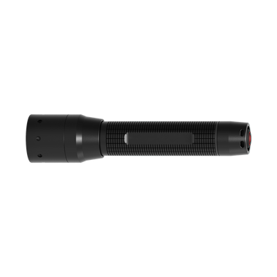 Ledlenser P5 Core Torch in black side profile showing textured grip and rear power switch on the end cap