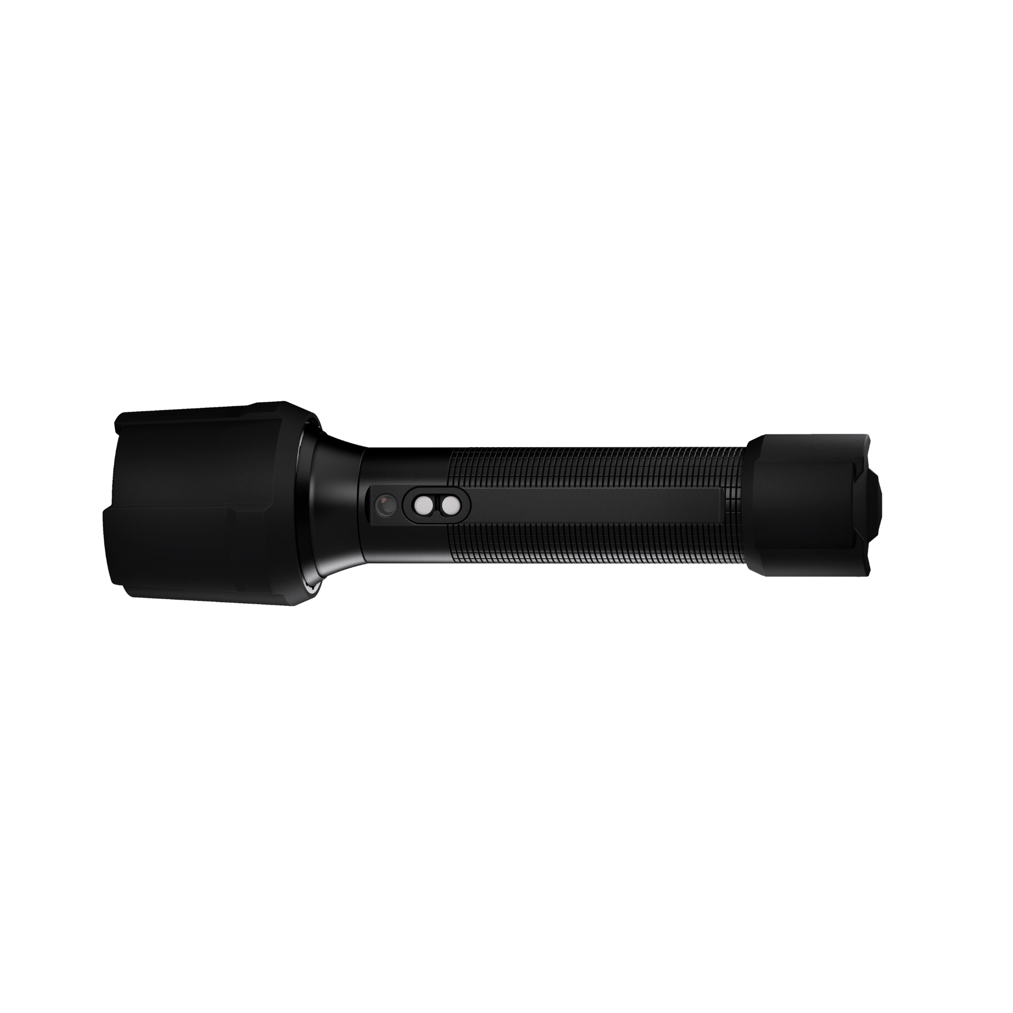 Ledlenser P6R Work Torch side view of a black rechargeable flashlight with textured grip and control switch