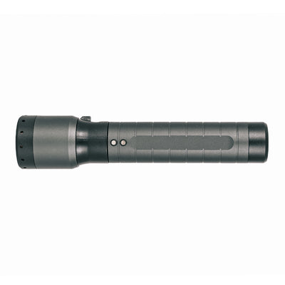 Ledlenser P7R Signature Torch in dark gray with textured grip shown laying horizontally