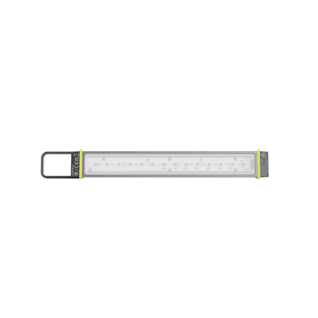 Ledlenser AF2R Work Area Light in horizontal orientation slim rectangular LED bar with black end caps and yellow accents mounted handle on left