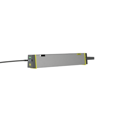 AF2R Work Area Light with grey rectangular housing and yellow accents connected to a power cable ready for professional use