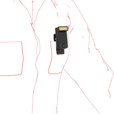 W1R Work Clip Light clipped to a wrist compact black Ledlenser with a yellow LED panel