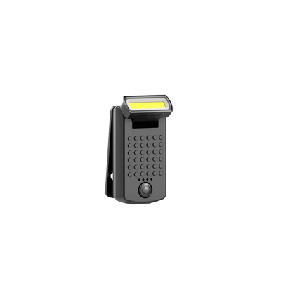 W1R Work Clip Light compact Ledlenser clip on work light in dark grey with a yellow LED panel and front clip mounting