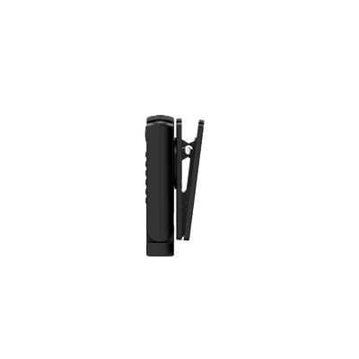 Ledlenser W1R Work Clip Light side view compact black clip on work light with hinged clip for handheld or mounted use