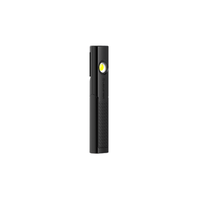 Ledlenser W4R Work Worklight a black compact rechargeable work light seen upright with yellow LED panel