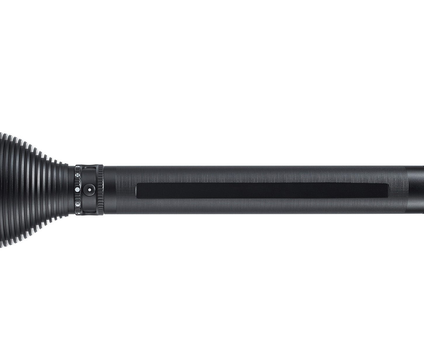 Ledlenser X21R Torch side profile close up of the black flashlight body with knurled grip and focus ring