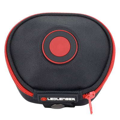 Ledlenser Hard Shell Accessory Pouch Type H round black case with red zipper and red center button