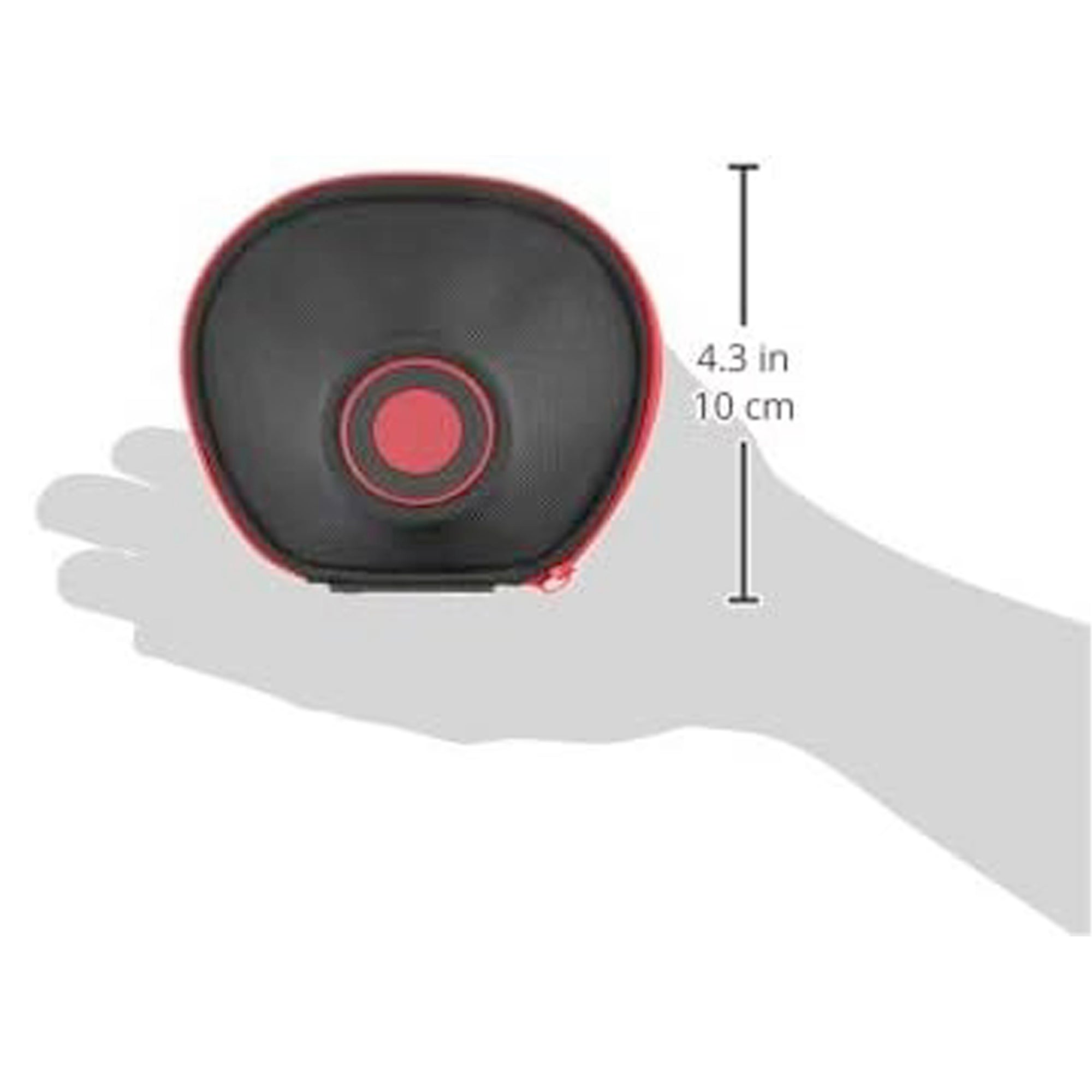 Ledlenser Hard Shell Accessory Pouch Type H held in hand black round pouch with red trim 4 3 in height