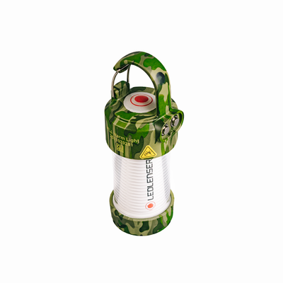 Ledlenser ML4 Warm Light Lantern in camouflage finish with handle red power button on top and white light body