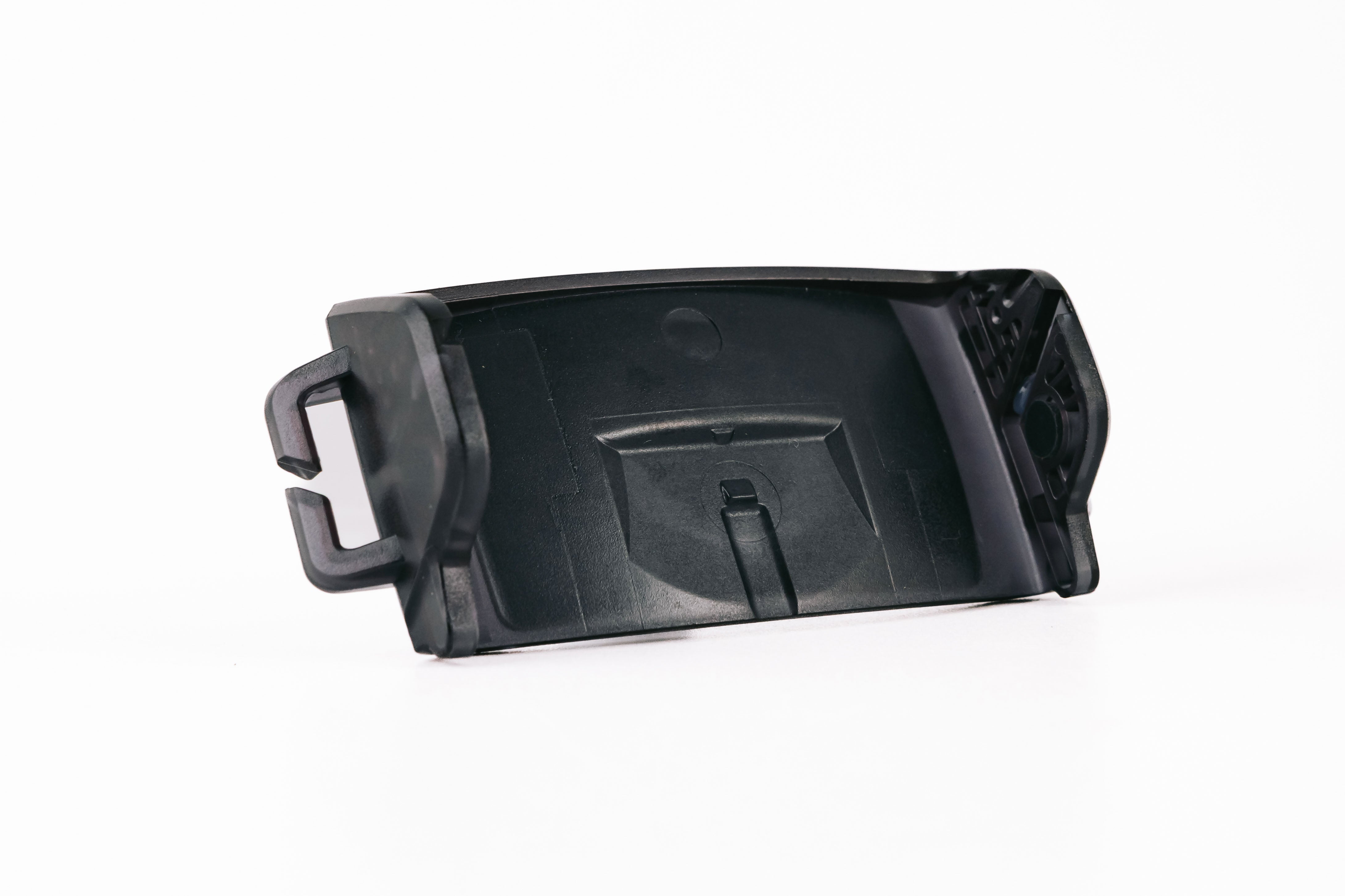 Ledlenser Spare Part Base Plate HF4R W S C Black Poly Bag shown from side a black plastic base plate with mounting features