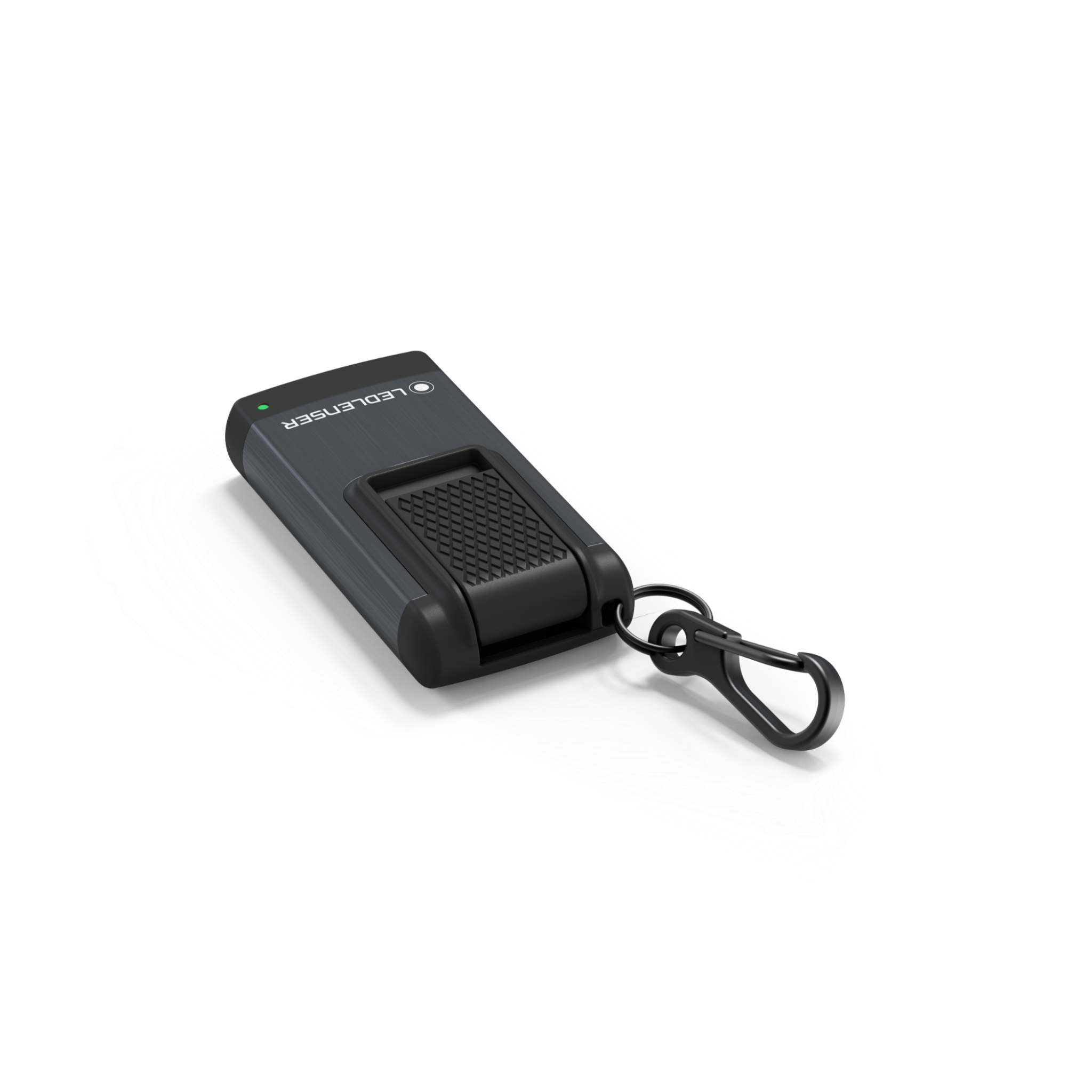 Ledlenser K4R Keychain Light compact rechargeable USB keyring torch with clip and carabiner attached