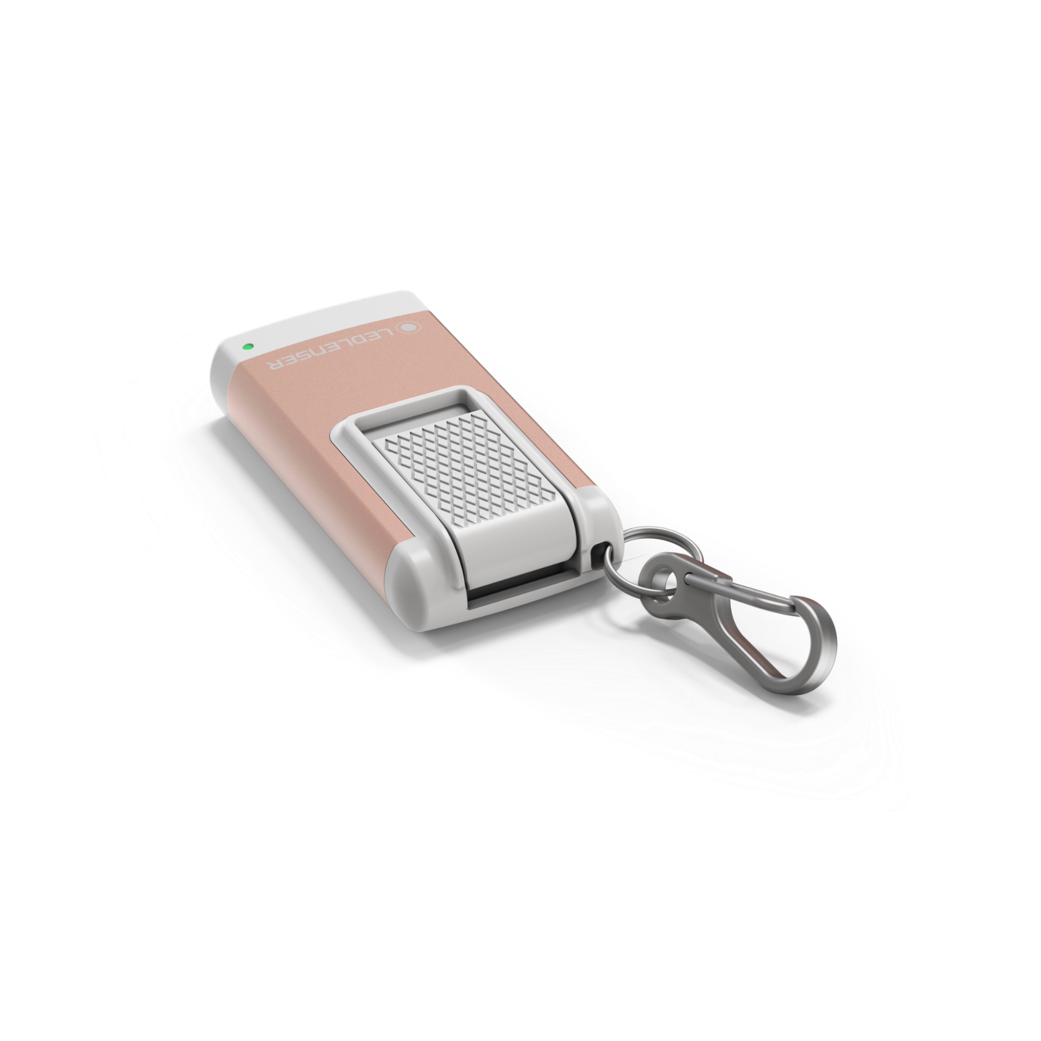 Ledlenser K4R Keychain Light rose gold compact rechargeable keyring torch with clip and carabiner attachment